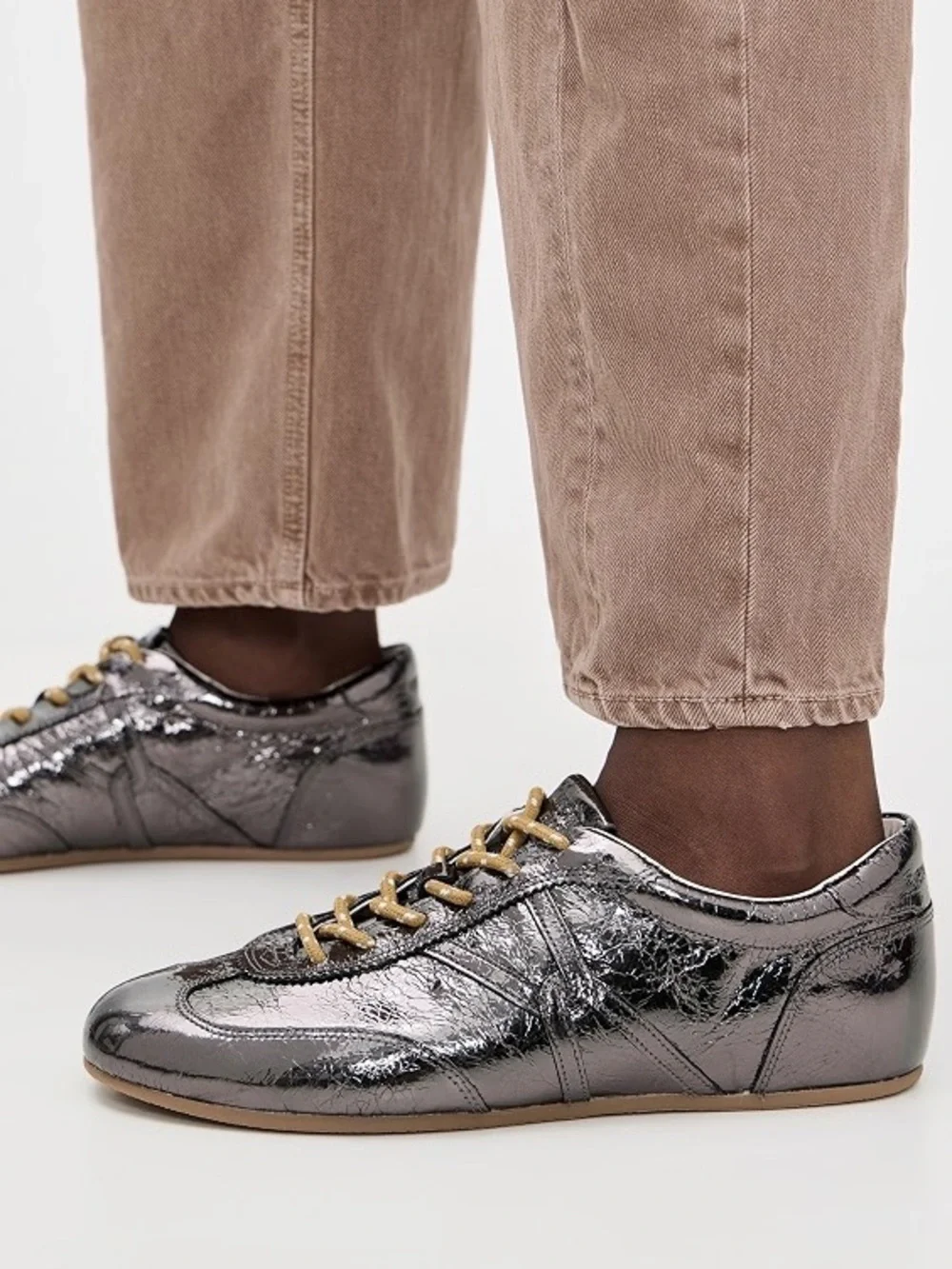 New Veronica Beard Riviera Sneakers Gunmetal Crinkled Patent Leather size 6.5